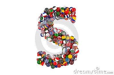 Letter S from flags of different countries, 3D rendering Stock Photo