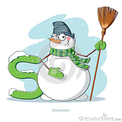 Letter S with funny Snowman Vector Illustration