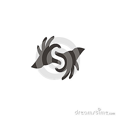 Letter s linked hand silhouette helping symbol vector Vector Illustration