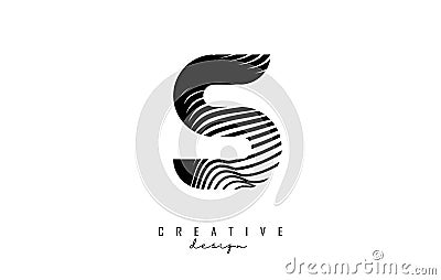 Letter S logo with black twisted lines. Creative vector illustration with zebra, finger print pattern lines Vector Illustration