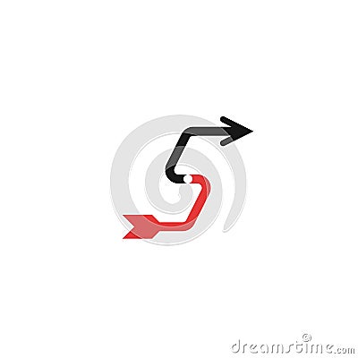 Letter S logo, red and black arrow, mockup tech icon Vector Illustration