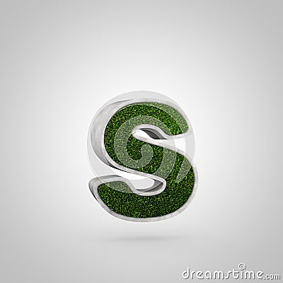 Letter S lowercase. Flowerbed with grass isolated on white background. Stock Photo