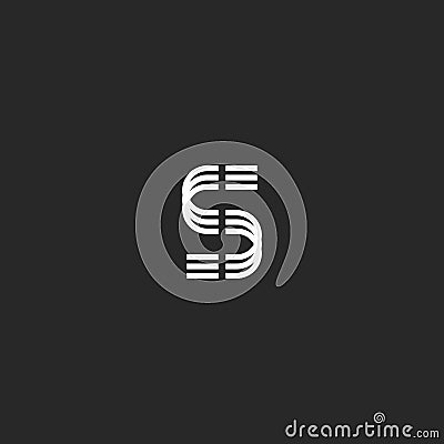 Letter S monogram logo, mockup thin line design element, black and white creative template emblem brand Vector Illustration