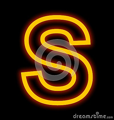 Letter S neon lights outlined isolated on black Stock Photo