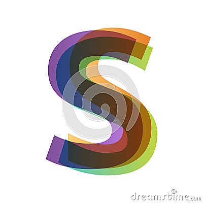 Letter S in overlay color transparency style isolated on white background. Alphabet folded from different retro colors. Jpeg Cartoon Illustration