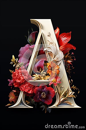 Letter 'A', Serif Typeface Typographical Logo with Floral Design. Spring, Summer. Vertical Stock Photo