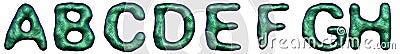 Letter set A, B, C, D, E, F, G, H made of realistic 3d render natural green snake skin texture. Stock Photo