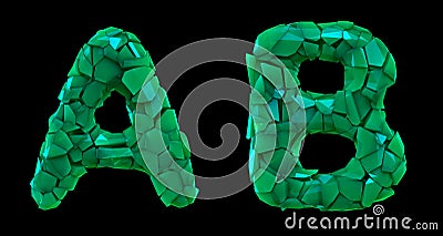 Letter set A, B made of 3d render plastic shards green color. Stock Photo