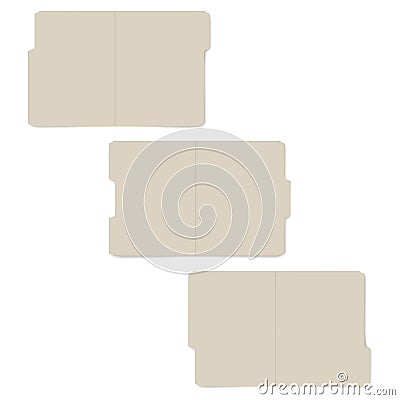Letter size set of tabbed manila folders vector template. Open empty file folder with cut tab realistic mock-up kit Vector Illustration