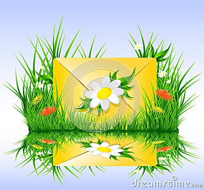 Letter or sms in grass spring summer style Vector Illustration