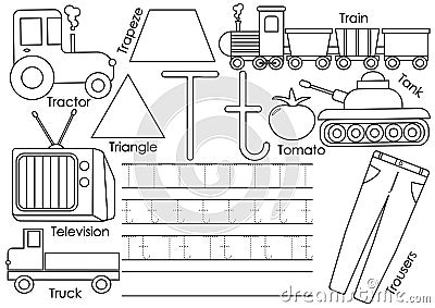 Letter T. Education for children. Learning English alphabet Vector Illustration