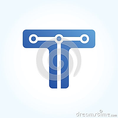 Letter T logo sign, blue material design, Vector Vector Illustration