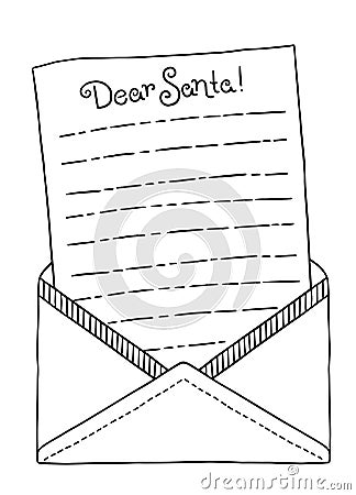 Letter template with an envelope for Santa. Vector abstract coloring page for adults. Page for coloring book and Vector Illustration