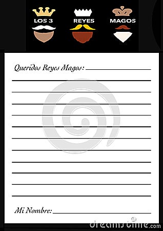 Letter Template for the Three Wise Men in Spanish Stock Photo