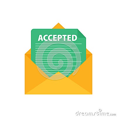 Letter with text accepted. Email with accepted header. Confirmation email message. Vector Illustration