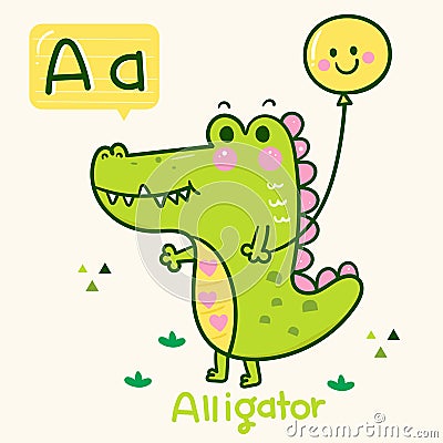 A letter tracing. Cute Alligator cartoon crocodile vector with balloon Vector Illustration