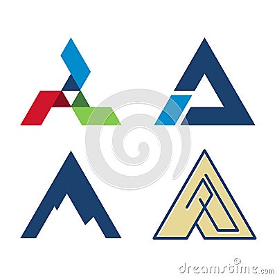 A Letter Triangle Shape Simple Modern Icon Symbol Variation Set Vector Illustration