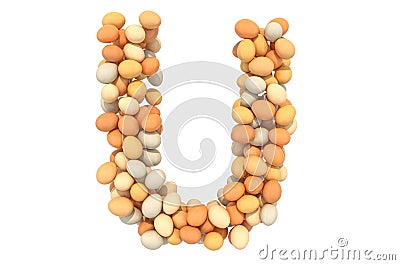 Letter U from chicken eggs, 3D rendering Stock Photo