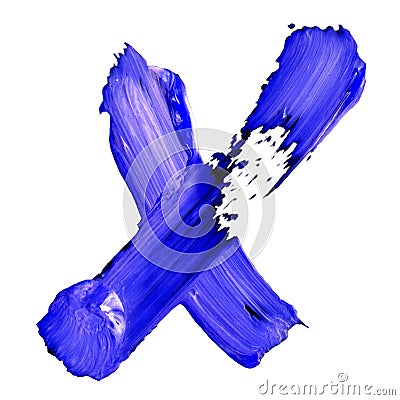 Letter U drawn with blue paints Stock Photo