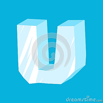 Letter U ice font. Icicles alphabet. freeze lettering. Iceberg A Vector Illustration