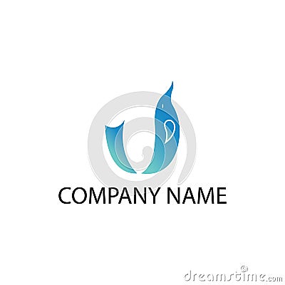 Letter u logo illustration dolphin design vector template color Vector Illustration
