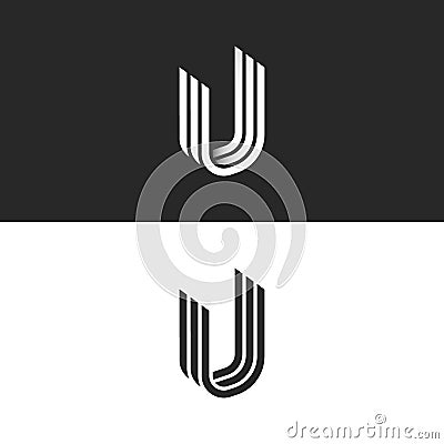 Letter U logo isometric shape, creative symbol UUU initials monogram, overlapping lines smooth form Vector Illustration