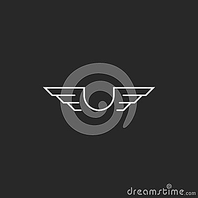 Letter U monogram wings logo mockup, thin line design element, creative idea flying emblem Vector Illustration