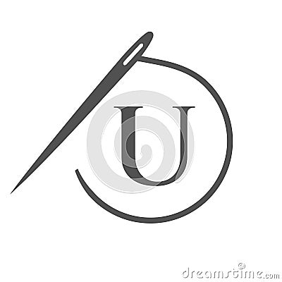 Letter U Tailor Logo, Needle and Thread Logotype for Garment, Embroider, Textile, Fashion, Cloth, Fabric Vector Illustration