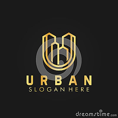 Letter U, Urban City, Golden Building Contruction Logo Design Symbol Vector Illustration Vector Illustration