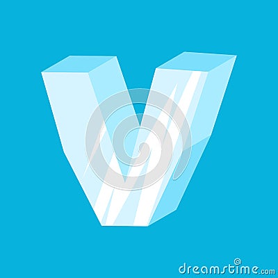 Letter V ice font. Icicles alphabet. Frozen lettering. Iceberg A Vector Illustration