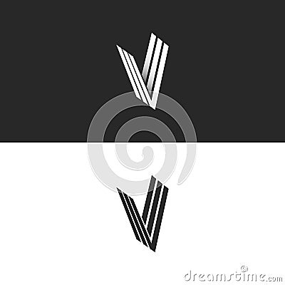 Letter V logo isometric monogram simple symbol, minimal perspective style hipster emblem initials VVV offset lines creative Idea Vector Illustration