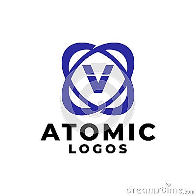 Letter V with an orbit or atom shape, good for any business related to science and technology Vector Illustration