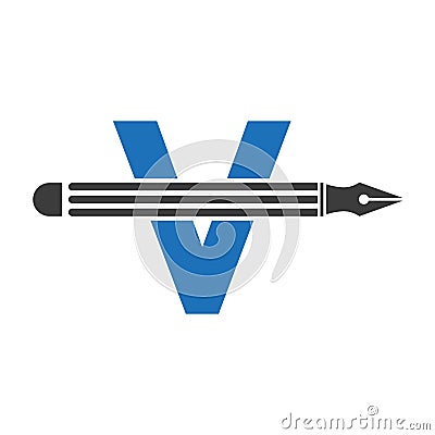 Letter V with Pencil Logo Design Concept for Art Designer Logotype Architects Logo Vector Template Vector Illustration