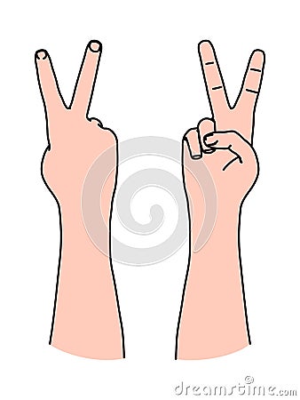 Letter V by two fingers as Victory symbol and sign of peace Vector Illustration