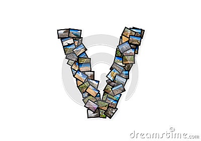 Letter V uppercase font shape alphabet collage made of my best l Stock Photo