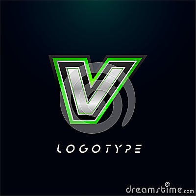 Letter V for video game logo and super hero monogram. Sport gaming emblem, bold futuristic letter with sharp angles and Vector Illustration