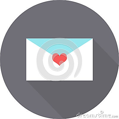 A letter on Valentine`s day flat icon on gray background with shadow Vector Illustration