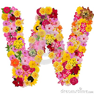 Letter W alphabet with flower ABC concept type as logo isolated Stock Photo