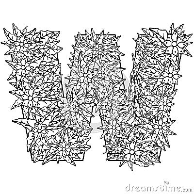 Letter W. Dudling drawing, mandala. Alphabet in the style of dudling, letters of the alphabet. Vector Illustration