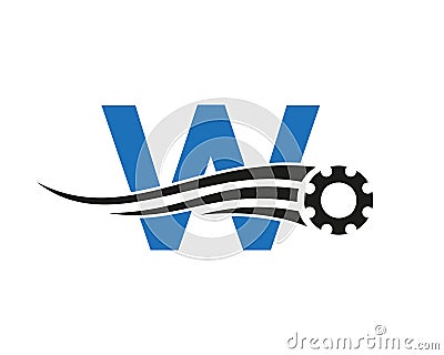 Letter W Gear Cogwheel Logo. Automotive Industrial Icon, Gear Logo, Car Repair Symbol Vector Illustration