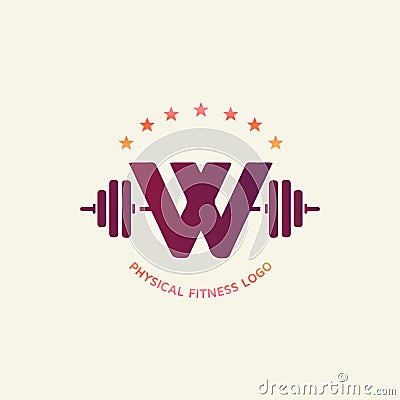 Letter W logo design with dumbbell icon. new best health and physical fitness company vector logo design Vector Illustration