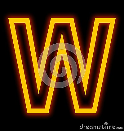 Letter W neon lights outlined isolated on black Stock Photo