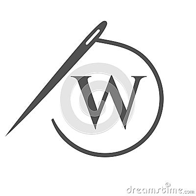 Letter W Tailor Logo, Needle and Thread Logotype for Garment, Embroider, Textile, Fashion, Cloth, Fabric Vector Illustration