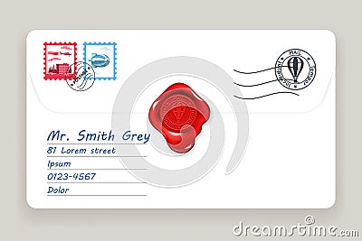Letter wax seal mailing postal address mail post stamp vector illustration Vector Illustration