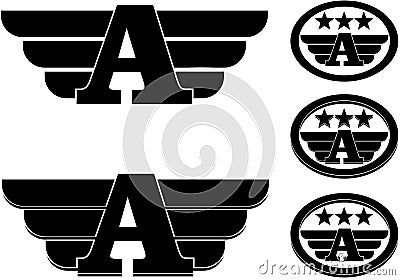 Letter A with Wings Crest Emblem Stock Photo