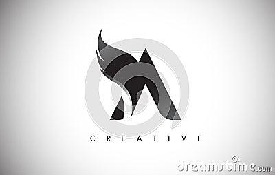 A Letter Wings Logo Design with Black Bird Fly Wing Icon. Vector Illustration