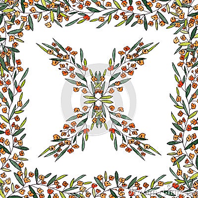 Letter X of the english and latin floral alphabet. colorful graphic in square frame on a white background. letter X of Cartoon Illustration