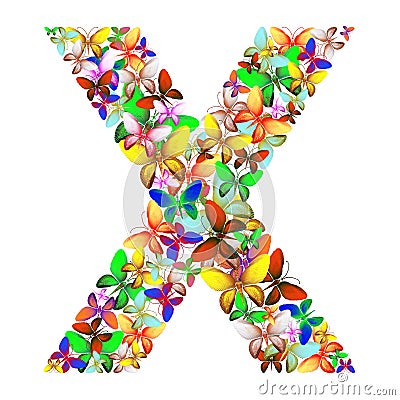 The letter X made up of lots of butterflies of different colors Stock Photo