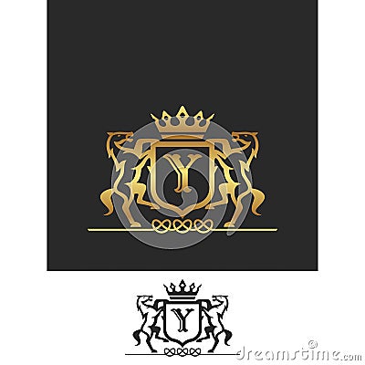 Letter Y Horse Royal Crest Luxury Logo clipart Vector Illustration