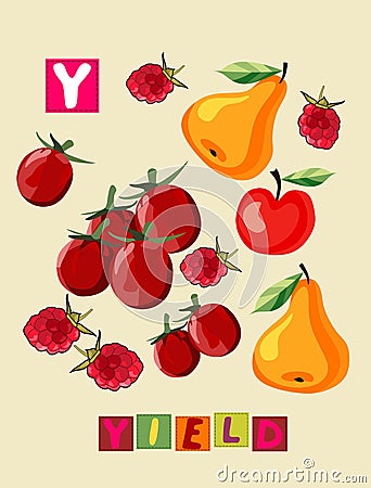 Letter Y. Cute cartoon english alphabet with colorful image and word. Vector Illustration